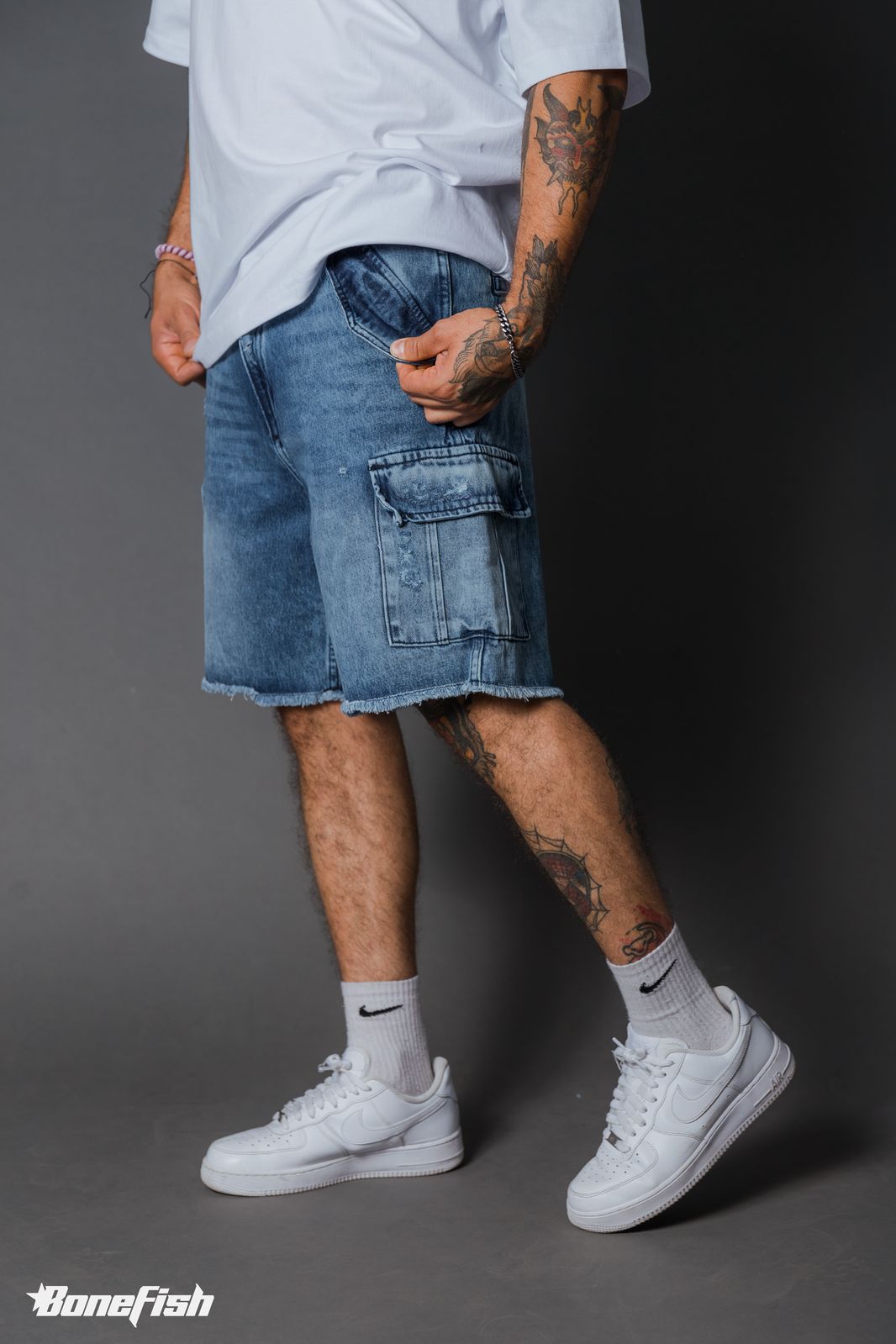 BERMUDA MEZCLILLA CARGO BLEANCH